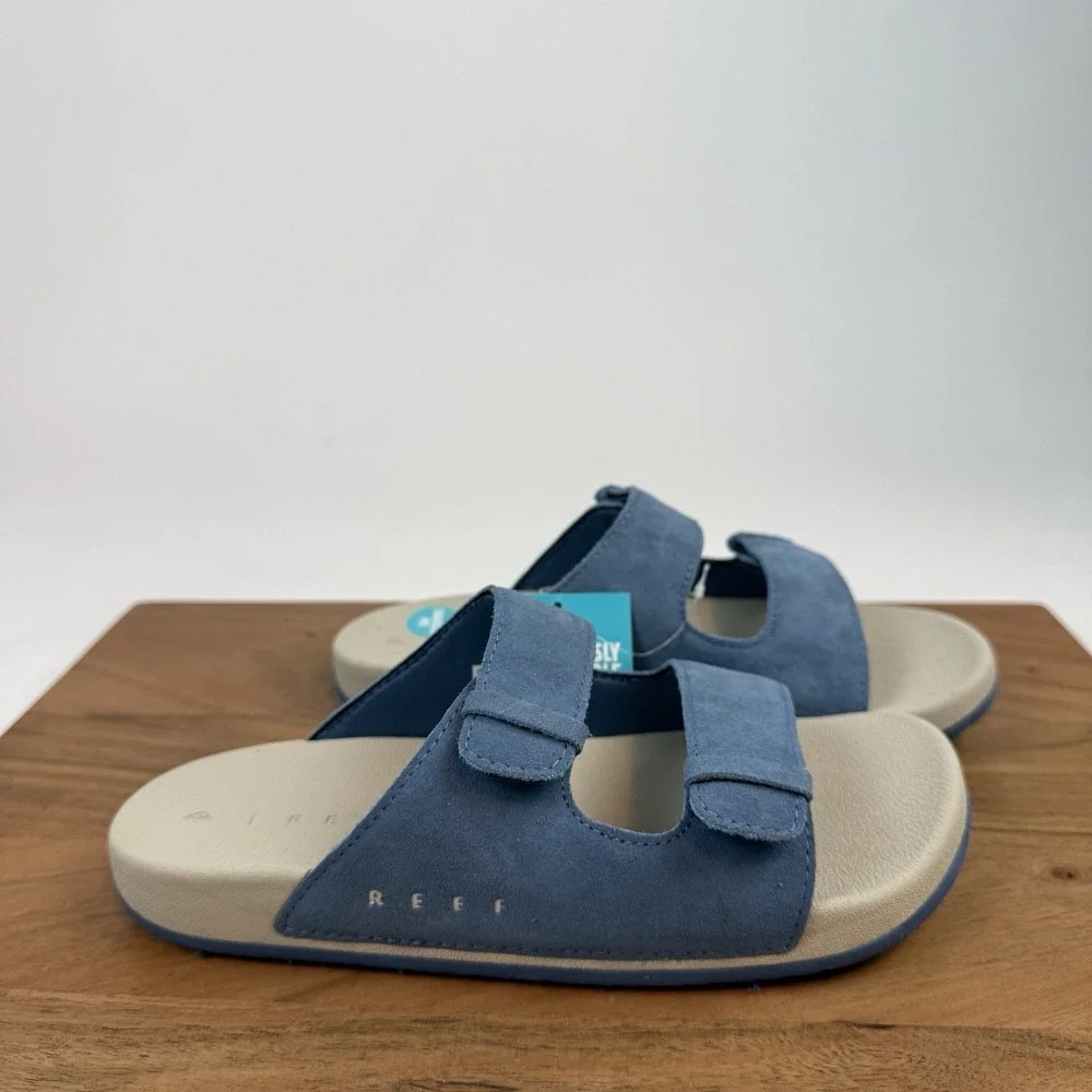 New NWT Big Kids Reef Little Ojai Suede Blue Sandals Shoes Size 5 Y‎